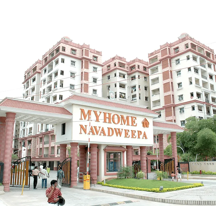 My Home Navadweepa entrance gateway and landscaped forecourt